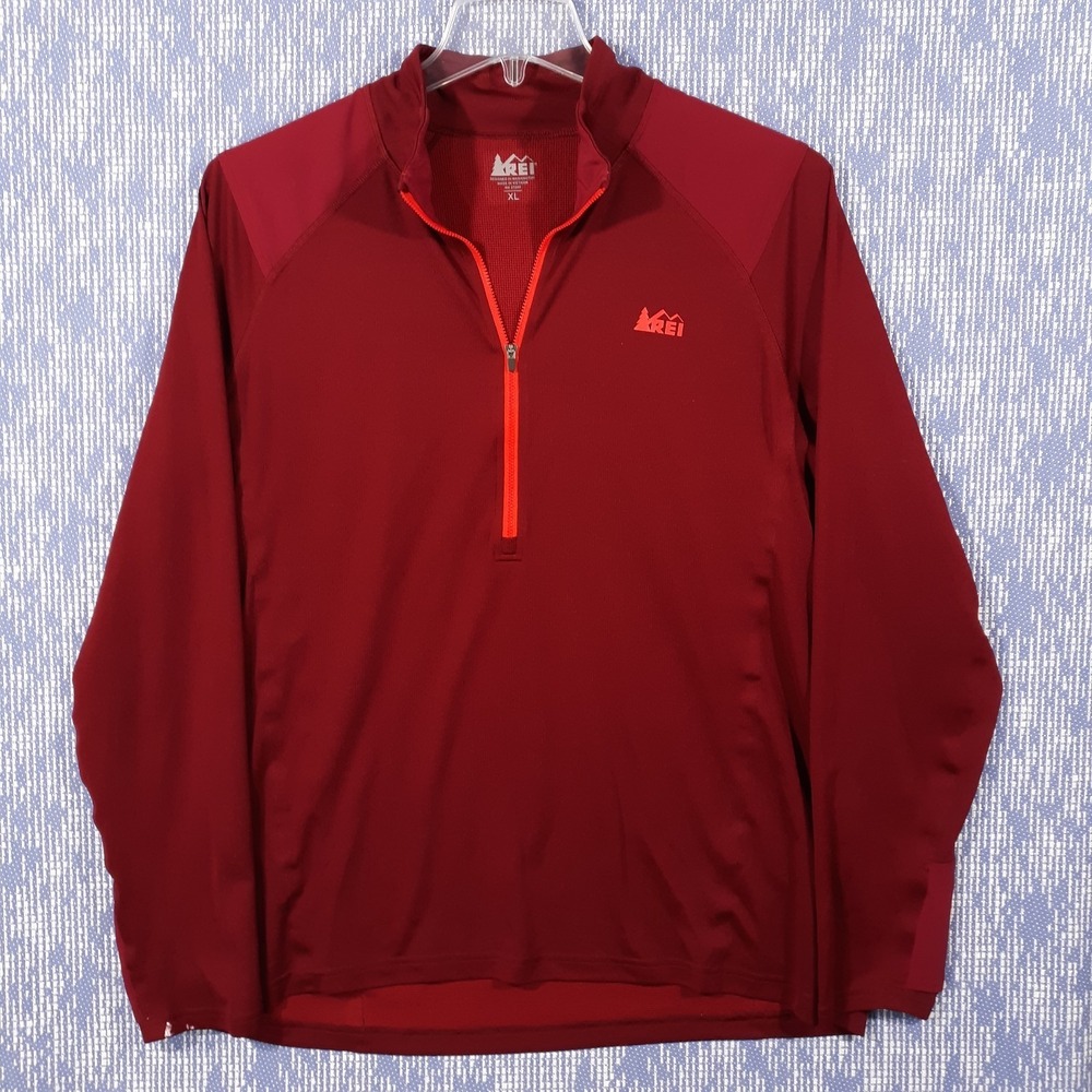 REI Shirt Pullover 1/4 Zip Base Layer Mens XL Outdoor Hiking Travel Red